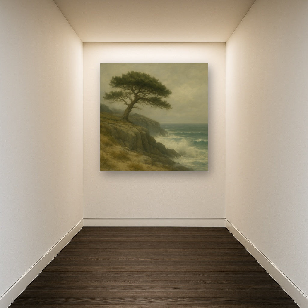 Wild Coastal Pine on Stormy Granite Cliff No. 20 Oil Painting - View 5