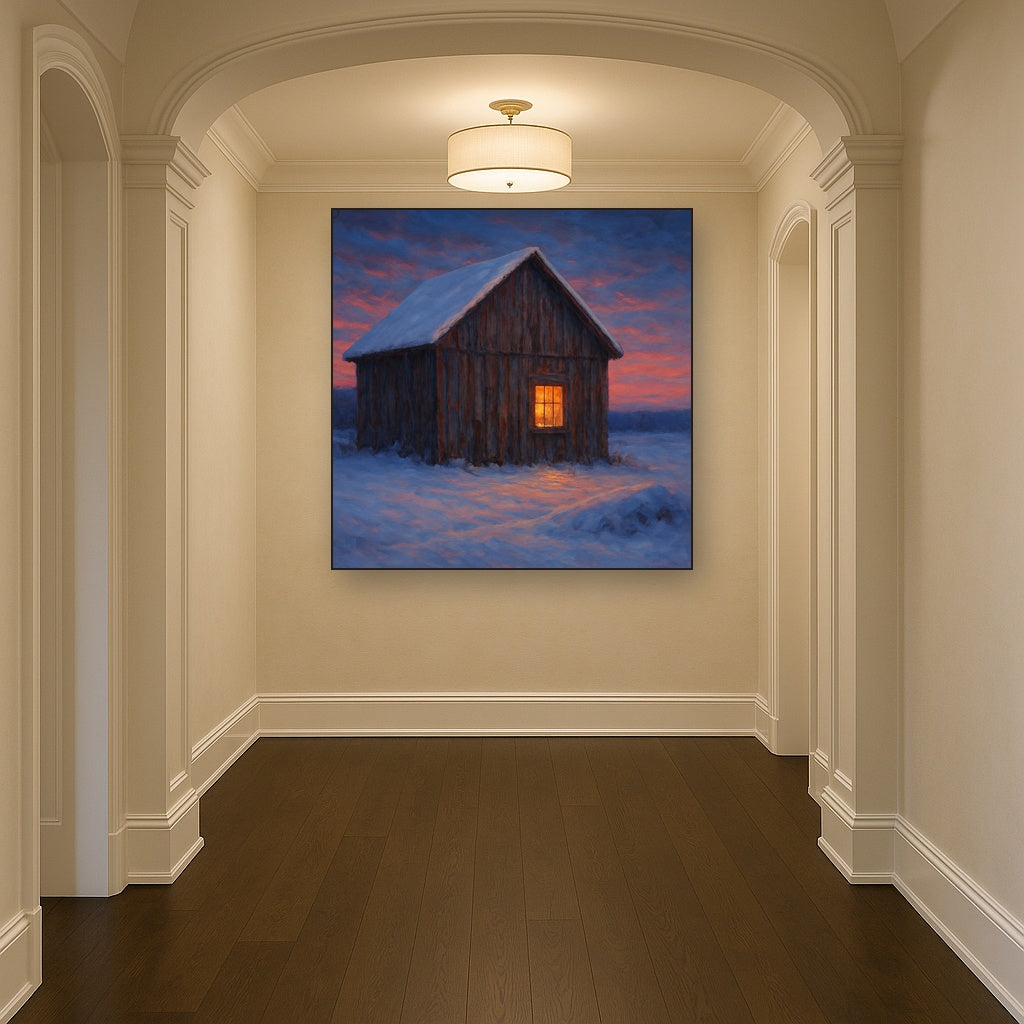 Rustic Wooden Barn in Quiet Winter Twilight No. 10 Fine Art Oil Painting - View 5