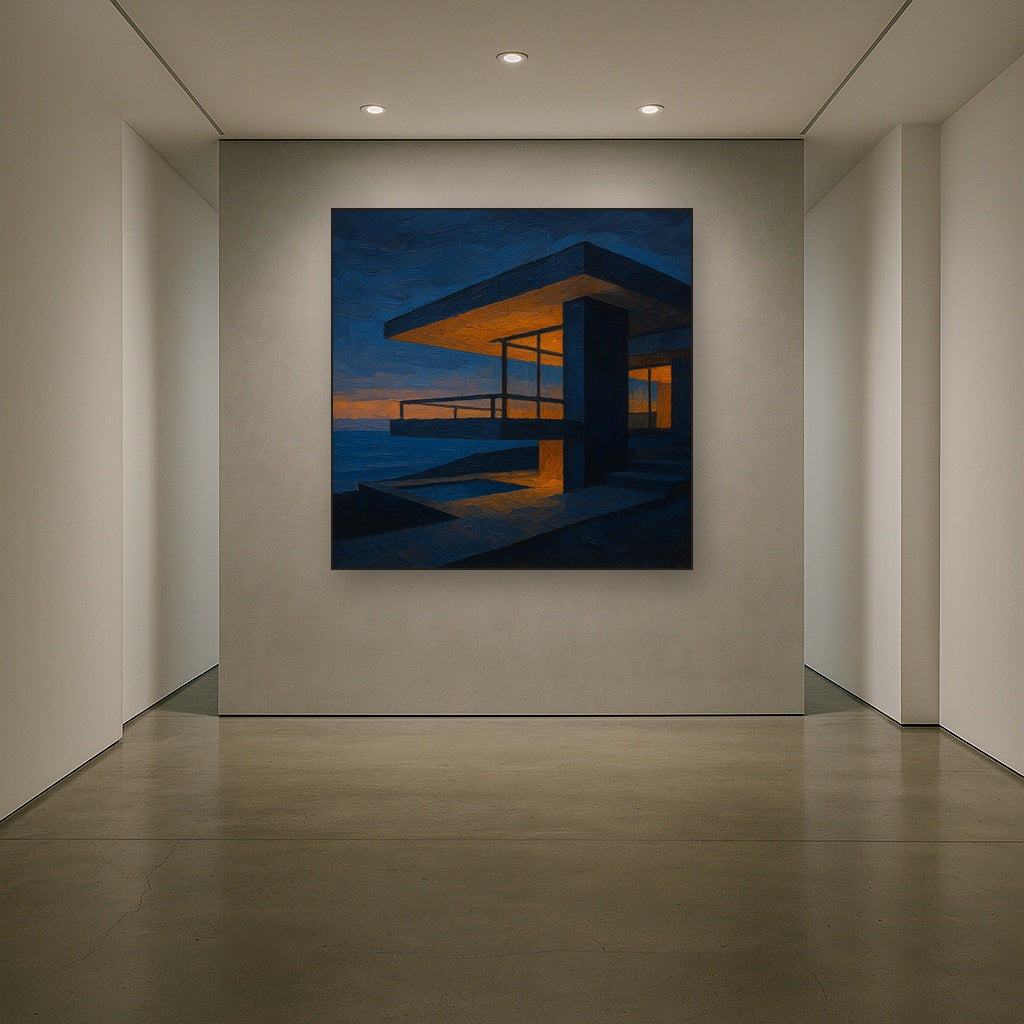 Cantilever Terrace at Twilight Geometric Oil Painting - View 5