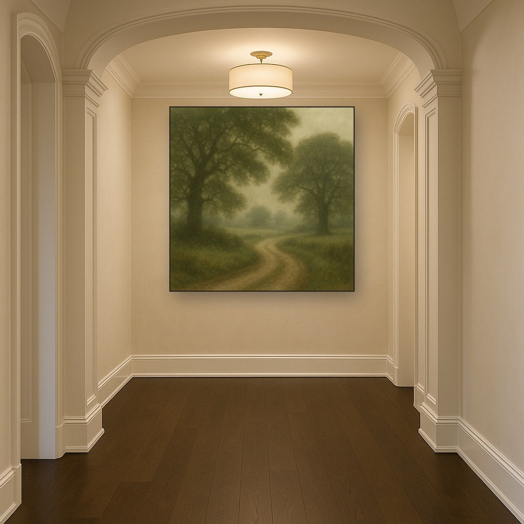 Misty English Countryside Lane Oil Painting - View 5