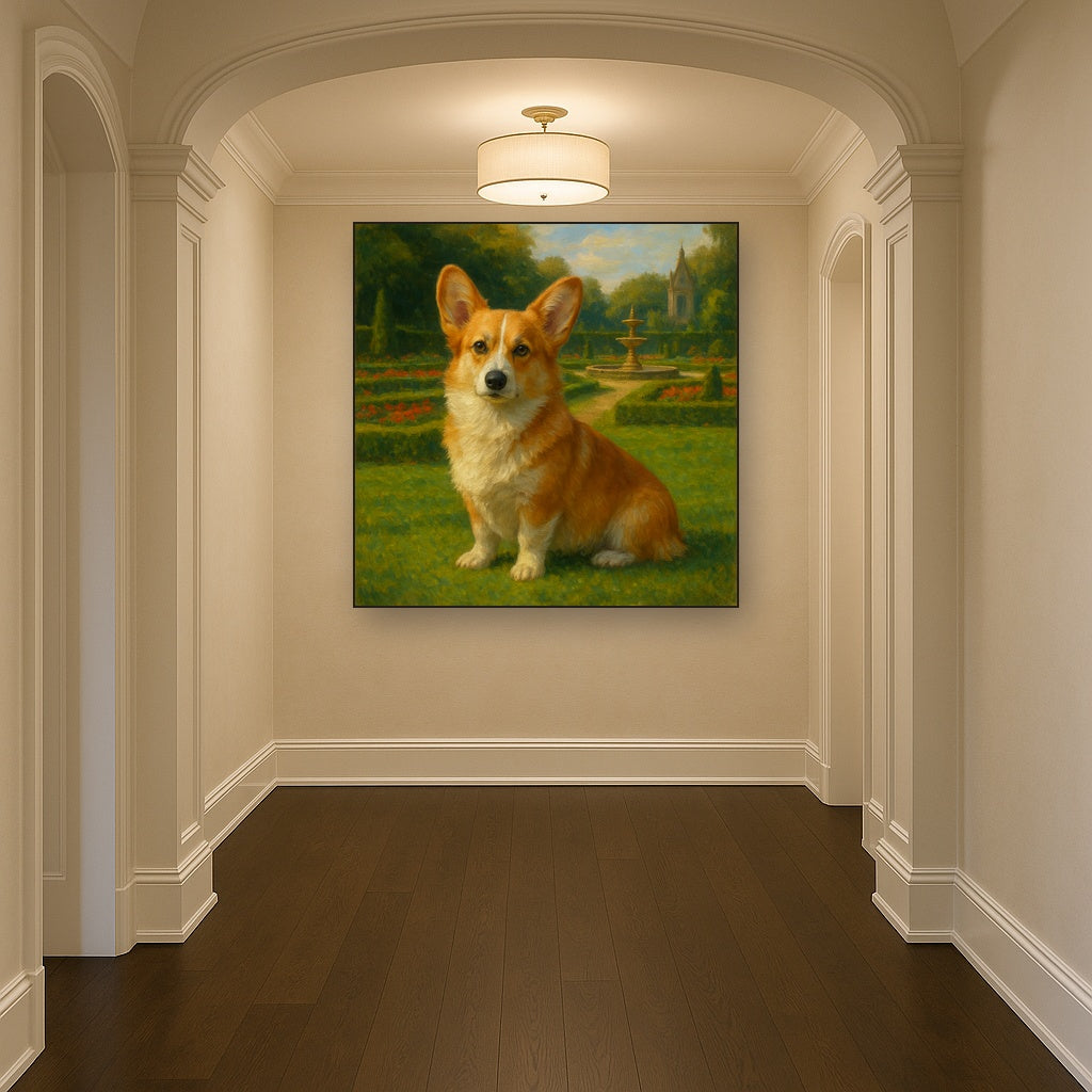 Pembroke Welsh Corgi in Royal English Garden Fine Art Oil Painting - View 5