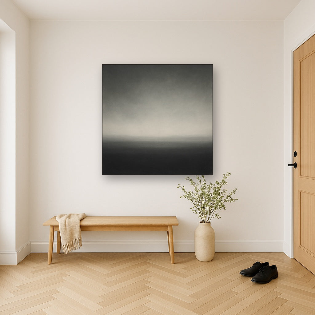 Monochrome Charcoal Drift & Soft Sfumato Horizon No. 10 Oil Painting - View 5