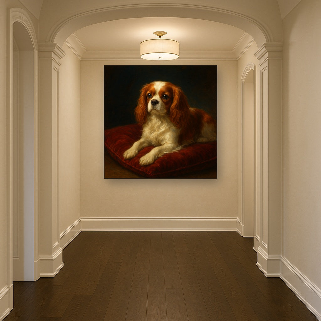 Cavalier King Charles Spaniel on Velvet Cushion No. 4 Fine Art Oil Painting - View 5