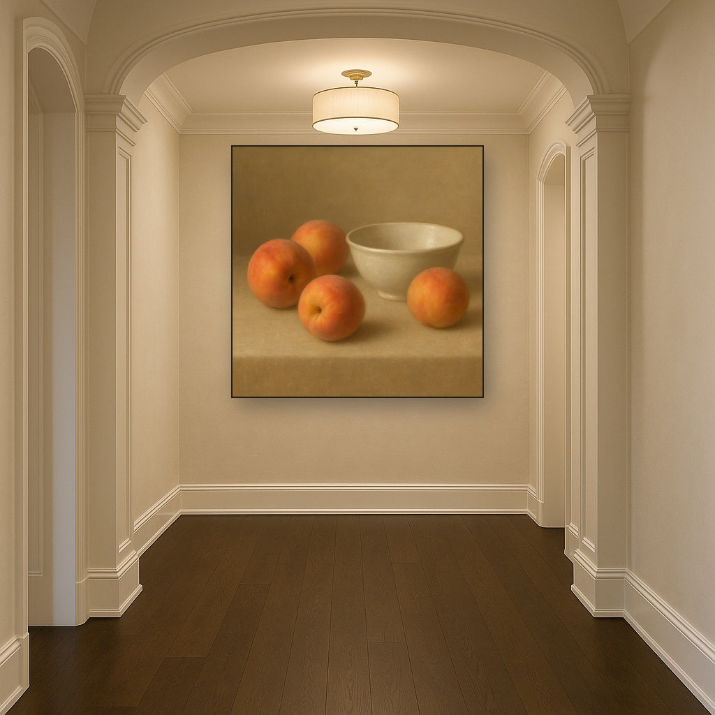 Heirloom Peaches & White Ceramic Bowl No. 3 Oil Painting - View 5