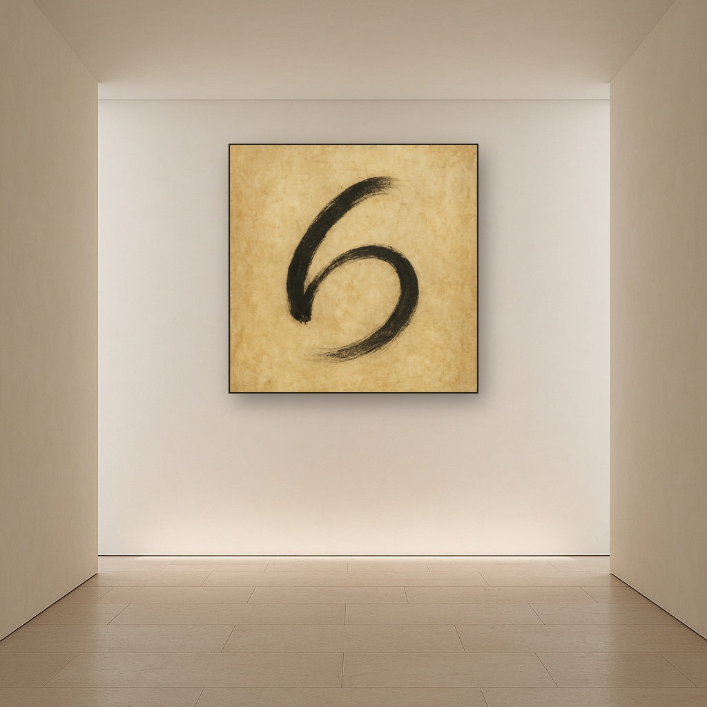 Aged Rice Paper & Charcoal Calligraphic Balance No. 23 Oil Painting - View 5