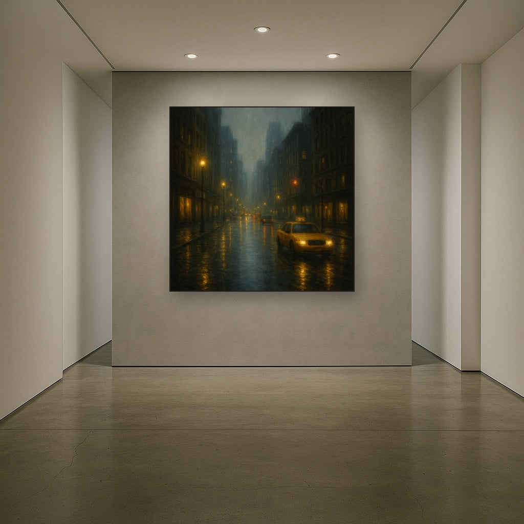 Rain-Drenched Manhattan Avenue Lights No. 21 Oil Painting - View 5