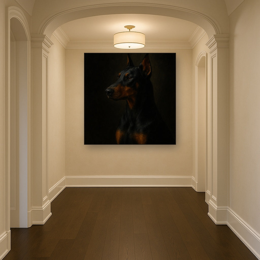 Alert Doberman Pinscher in Shadow & Light No. 14 Fine Art Oil Painting - View 5