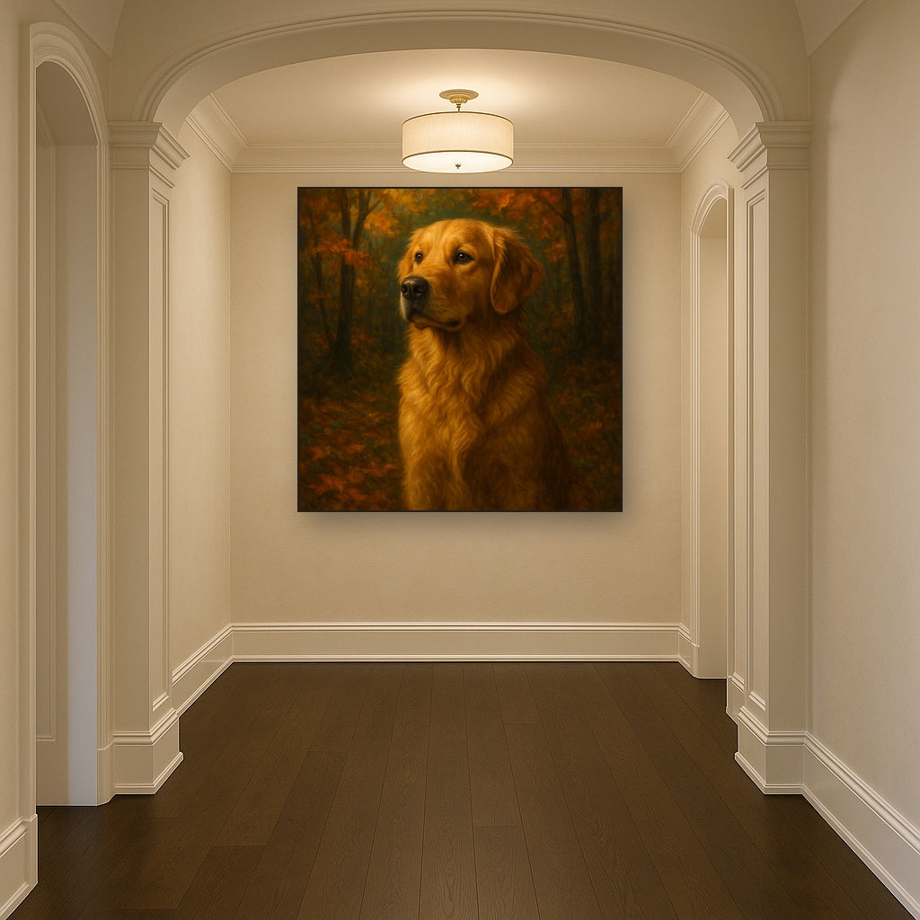 Noble Golden Retriever in Autumn Woods No. 15 Fine Art Oil Painting - View 5