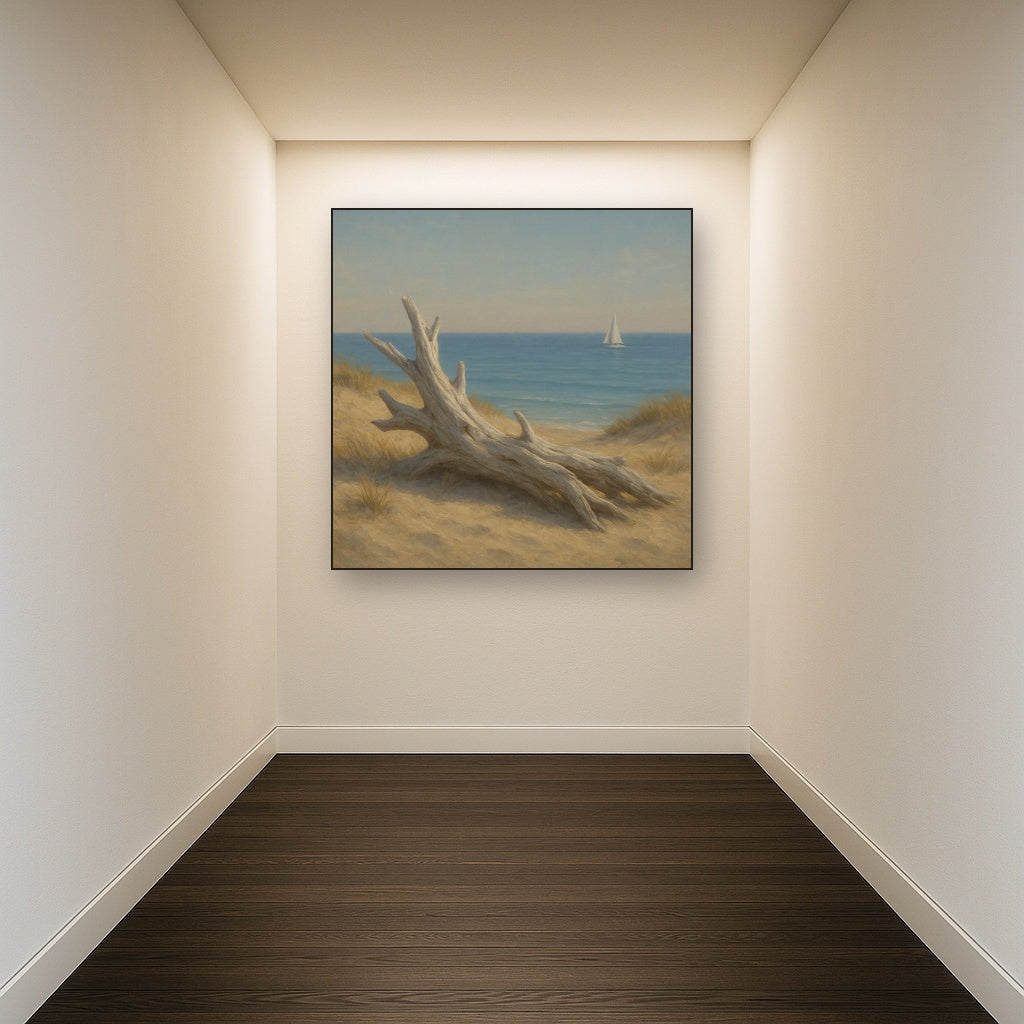 Sun-Bleached Driftwood & Distant Sailboat No. 12 Oil Painting - View 5