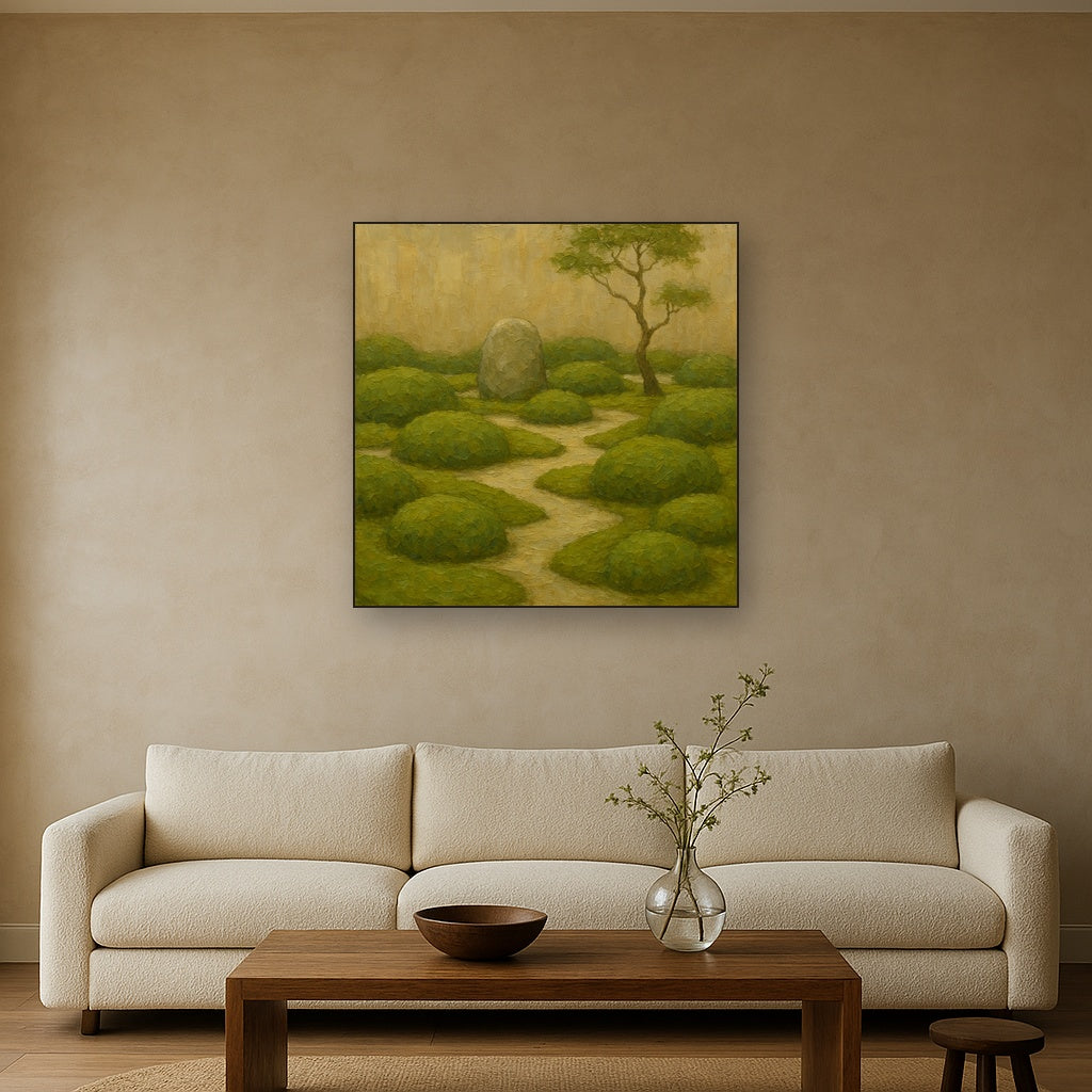 Kyoto Moss Garden Minimalist Oil Painting - View 2