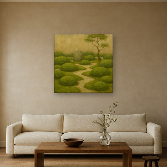 Kyoto Moss Garden Minimalist Oil Painting - View 2