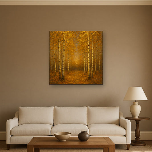 Gilded Birch Grove in Autumn Twilight Oil Painting - View 2