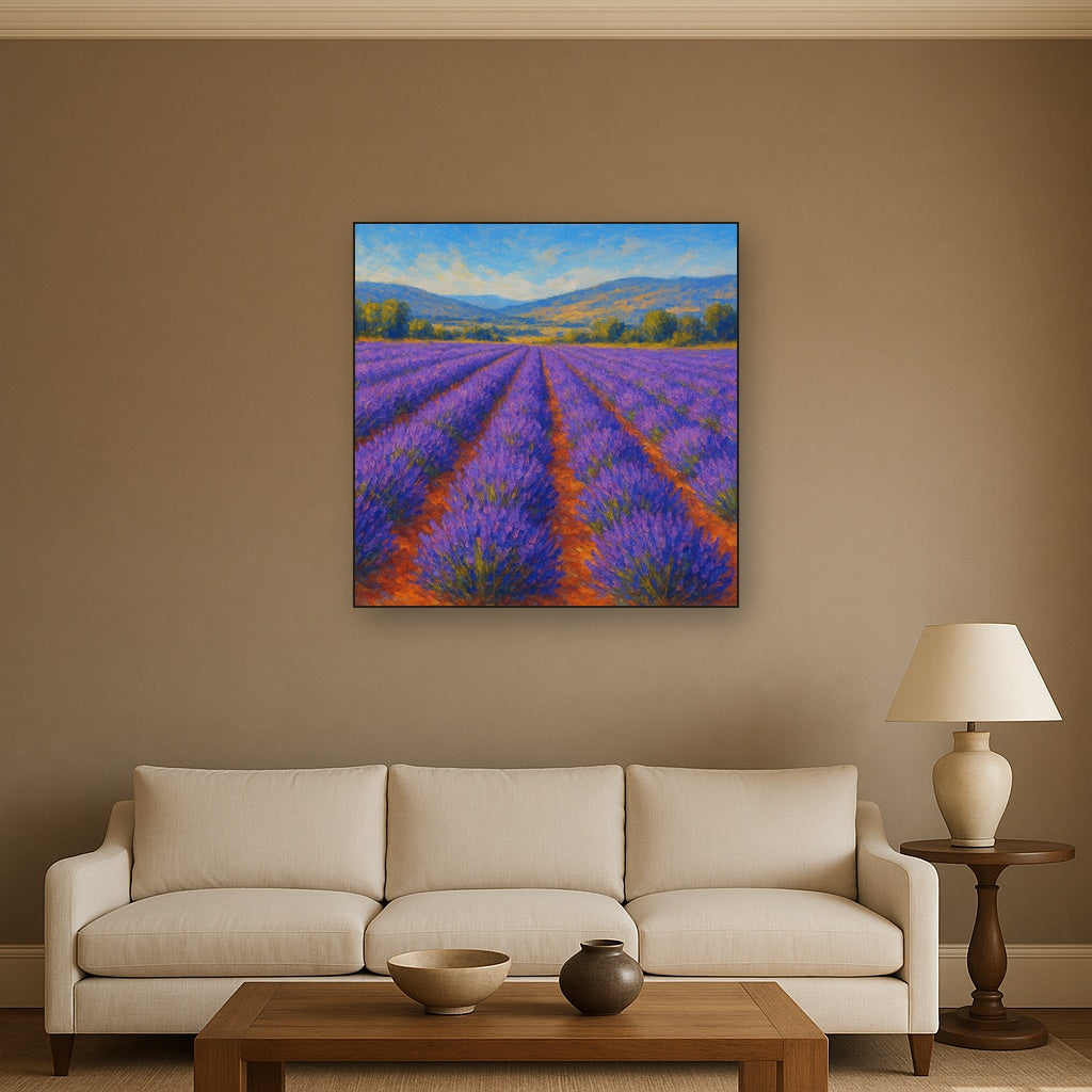 Sun-Drenched Lavender Field in Provence Vista No. 10 Fine Art Oil Painting - View 2