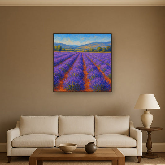 Sun-Drenched Lavender Field in Provence Vista No. 10 Fine Art Oil Painting - View 2