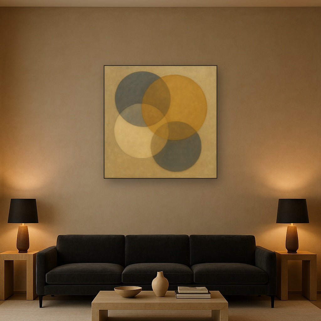 Intersecting Discs in Burnished Ochre & Slate No. 15 Fine Art Oil Painting - View 2