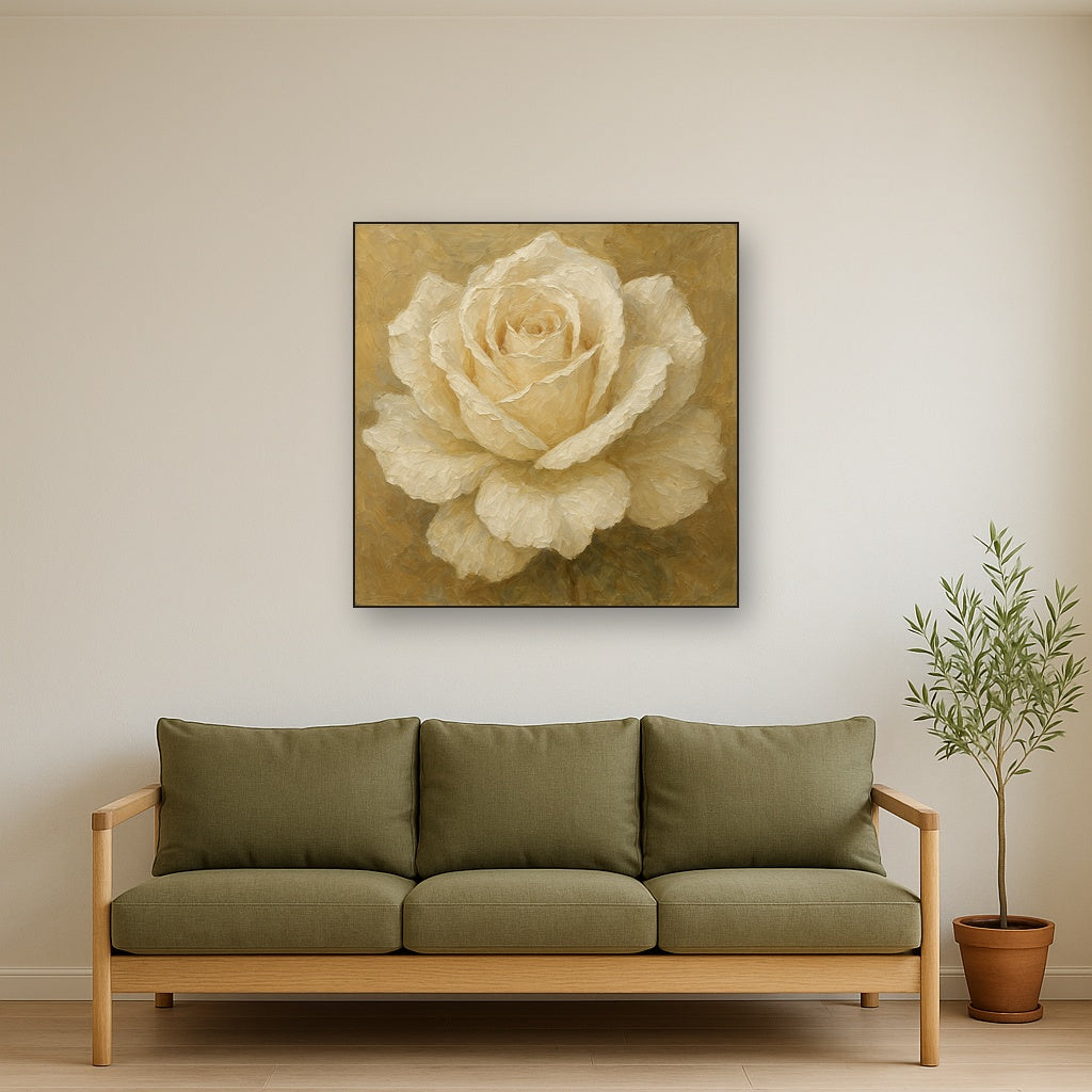 Oversized White Rose in Bloom Oil Painting - View 2