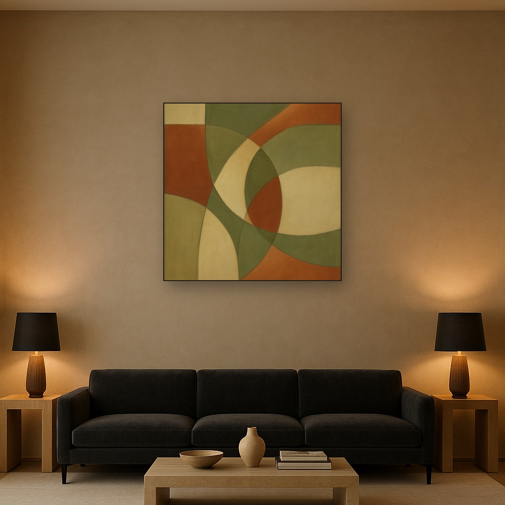 Intersecting Curved Forms in Olive & Rust No. 2 Oil Painting - View 2