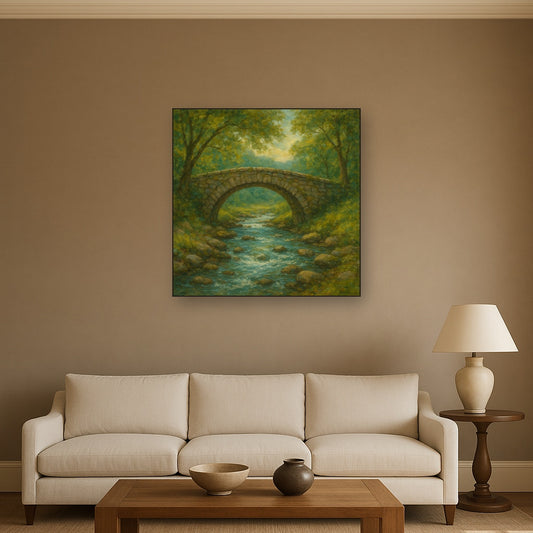 Old Stone Bridge over Bubbling Country Stream No. 10 Fine Art Oil Painting - View 2