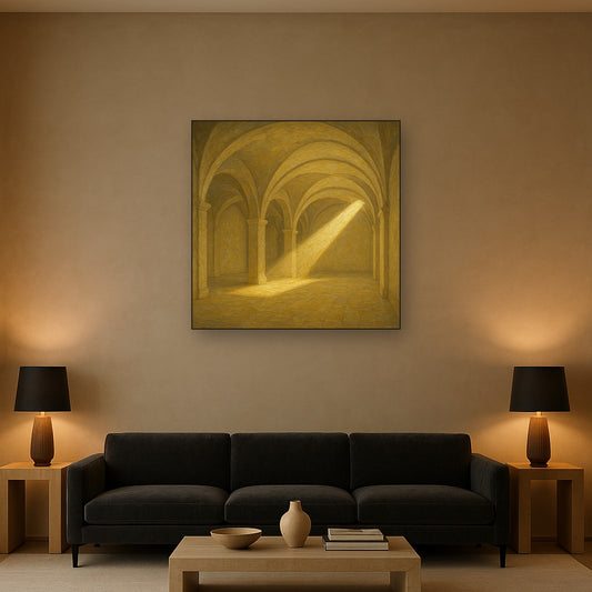 Modernist Vaulted Gallery Light Beam No. 3 Oil Painting - Styled in Modern Living Room