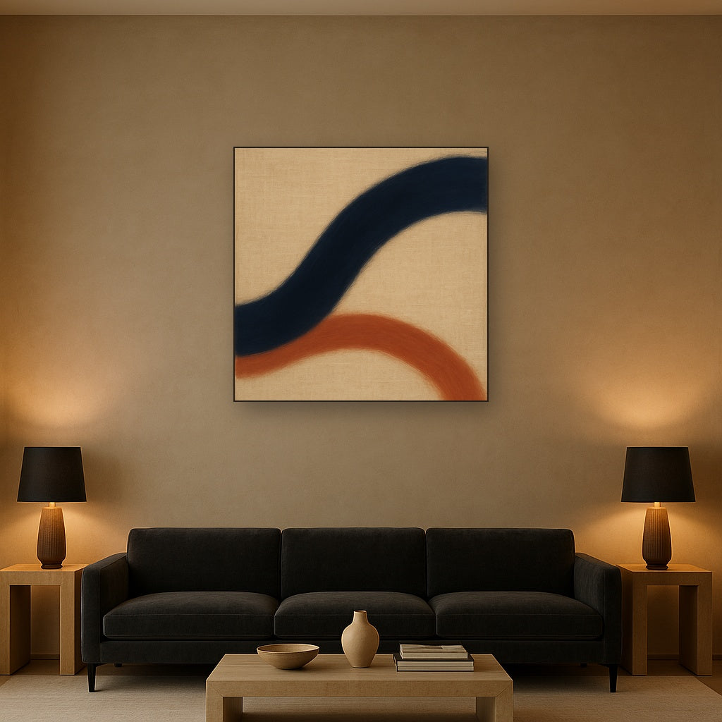 Navy Indigo & Warm Sand Sweep No. 2 - Modern Fine Art Oil Painting - View 2