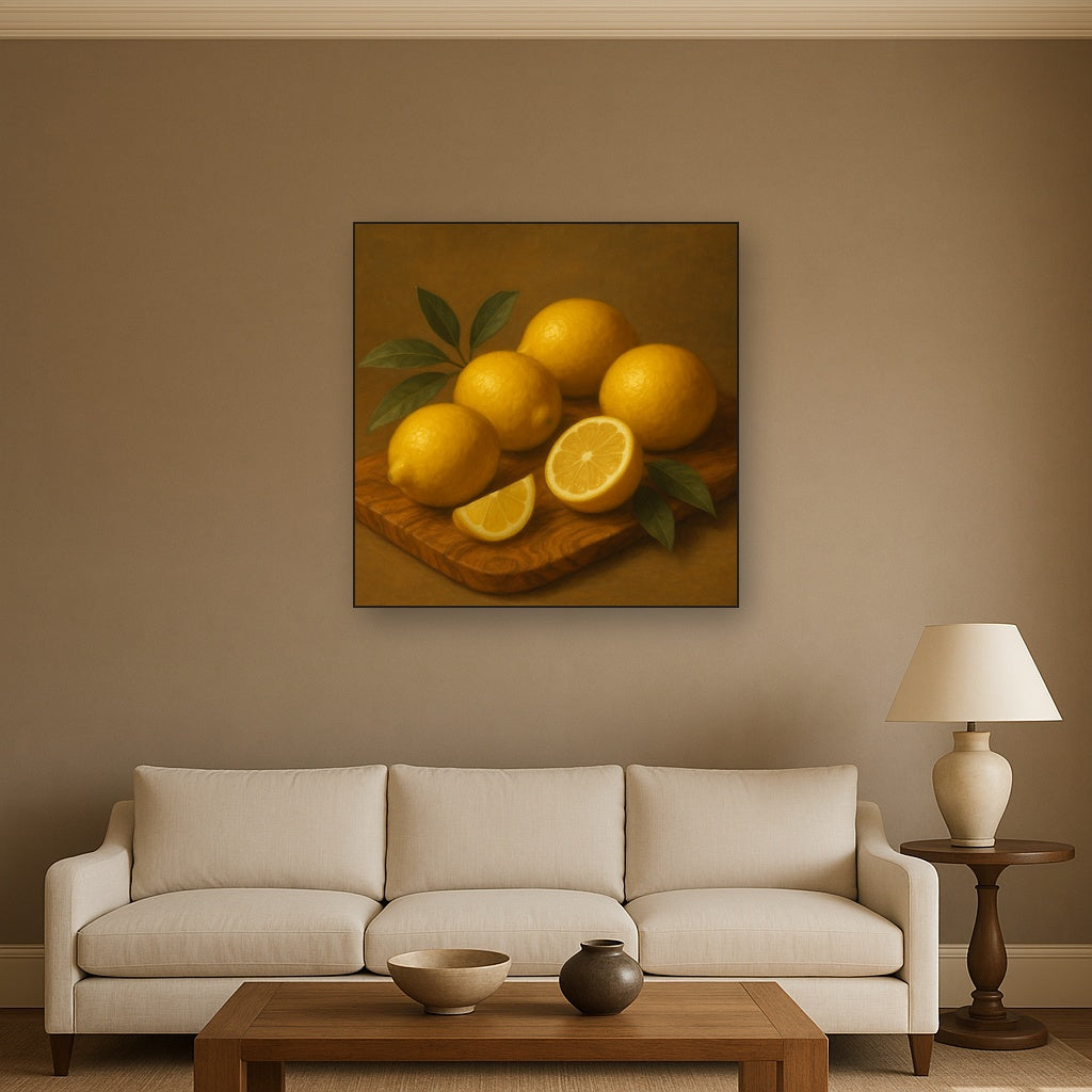 Meyer Lemons on Olive Wood Board No. 6 Oil Painting - View 2