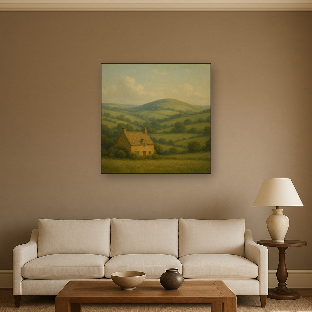 Rolling Cotswold Hills & Stone Cottage No. 4 Oil Painting - View 2