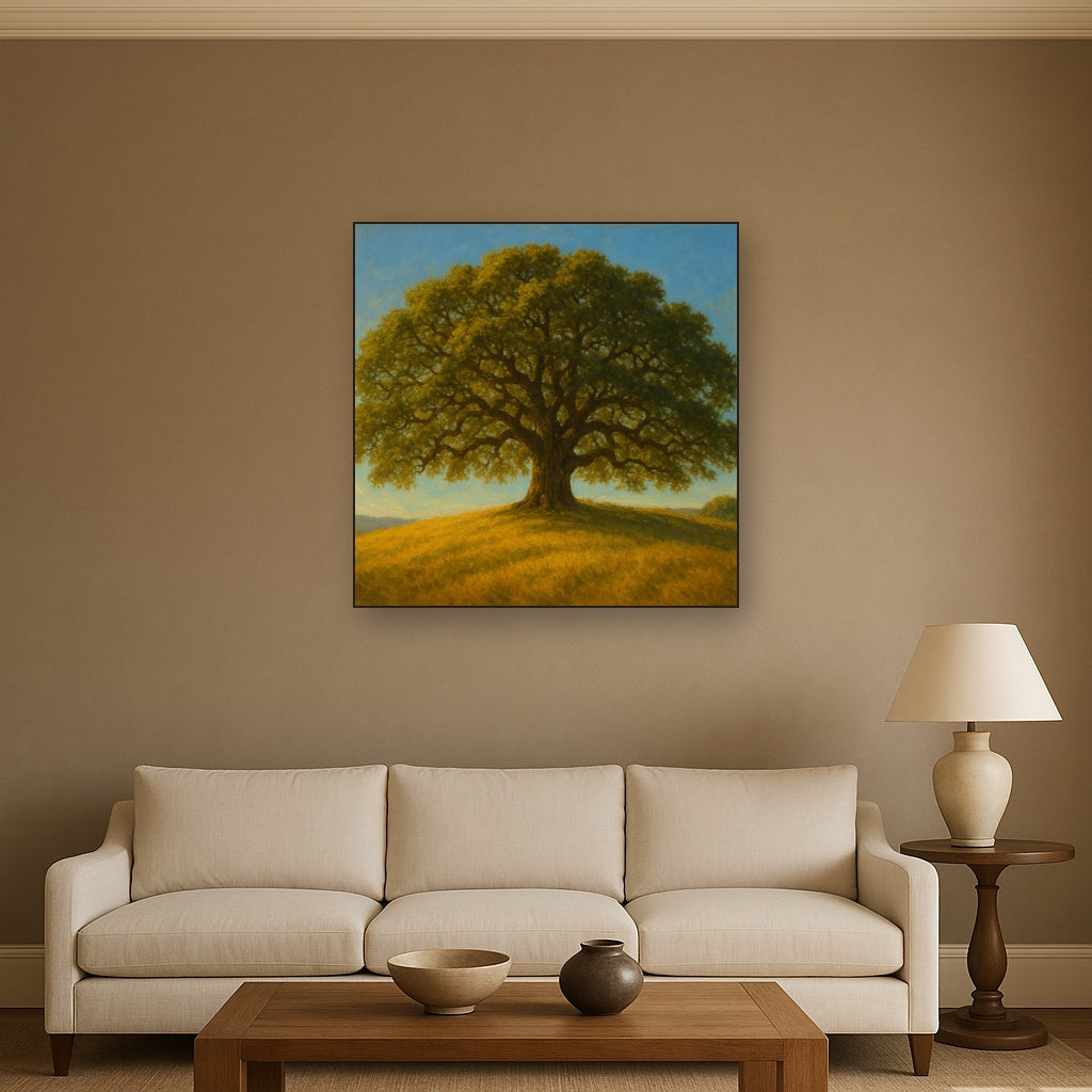 Old Oak Tree on Sunlit Meadow Ridge No. 5 Fine Art Oil Painting - View 2