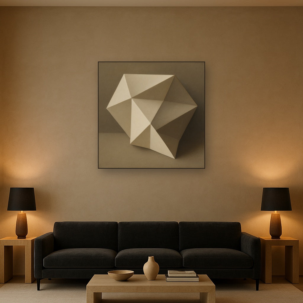 Folded Paper Geometry in Neutral Gradient Shadows No. 14 Oil Painting - View 2