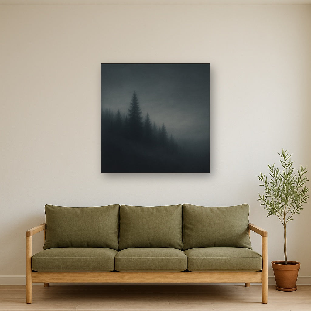 Dusk over Silent Pine Ridgeline in Charcoal Fog No. 10 Oil Painting - View 2