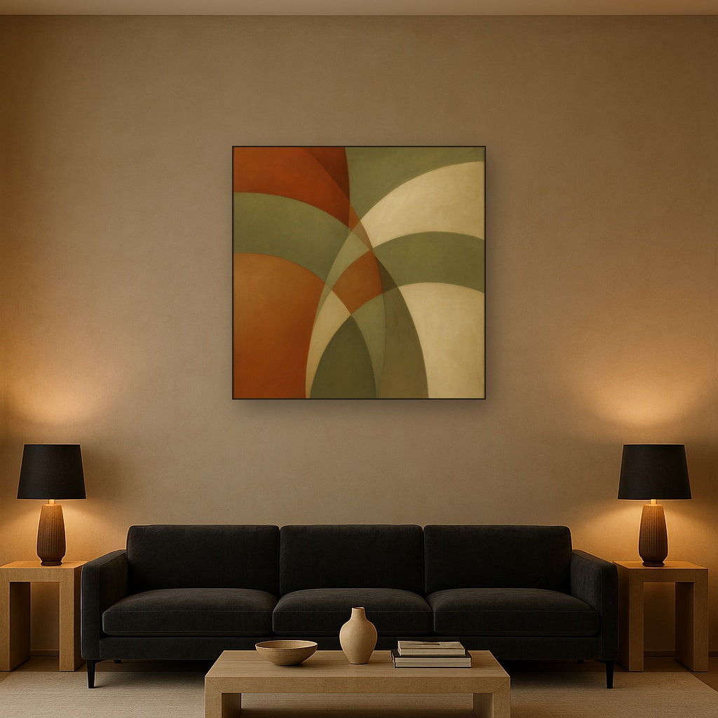 Intersecting Curved Forms in Olive & Rust No. 9 Oil Painting - View 2