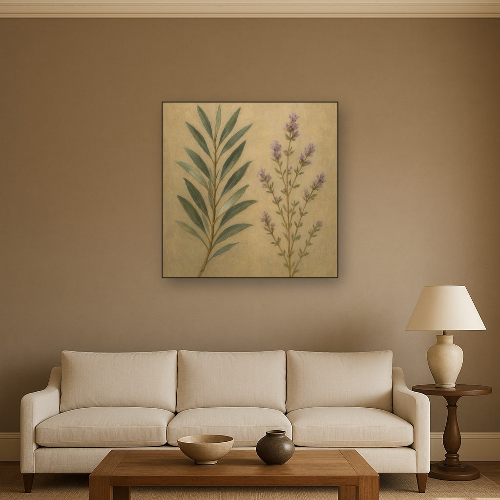 Olive Branches & Wild Thyme Botanical Study Fine Art Oil Painting - View 2