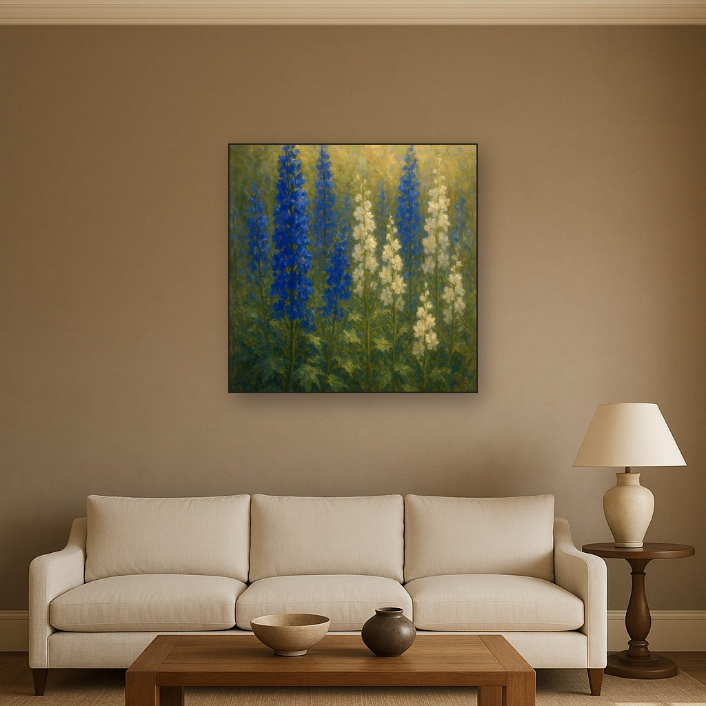 Wild Blue Delphiniums & White Larkspur Garden No. 11 Fine Art Oil Painting - View 2