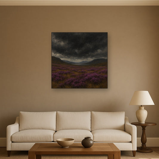 Scottish Highlands Moorland Landscape Oil Painting - Styled in Modern Living Room