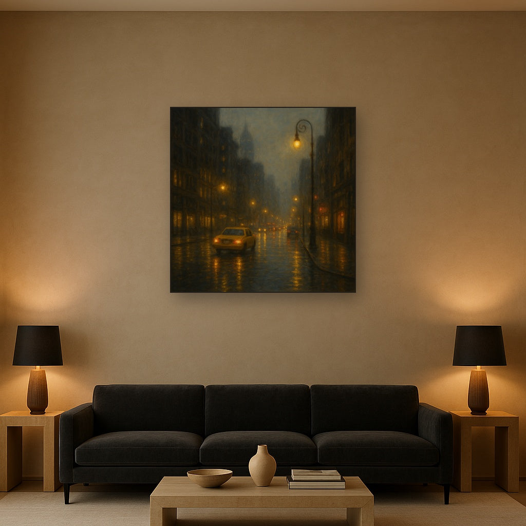 Rain-Drenched Manhattan Avenue Lights No. 11 Oil Painting - View 2