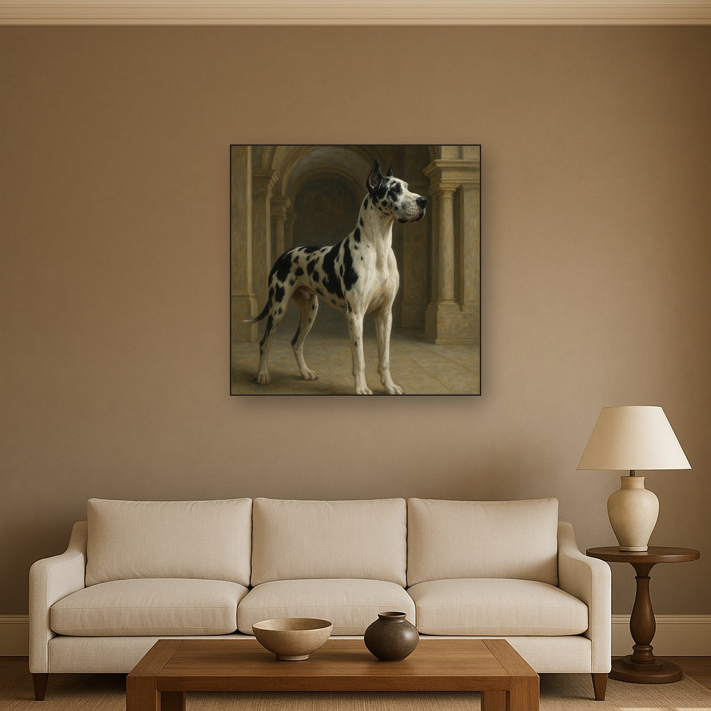 Regal Great Dane in Grand Architectural Hall No. 2 Fine Art Oil Painting - View 2