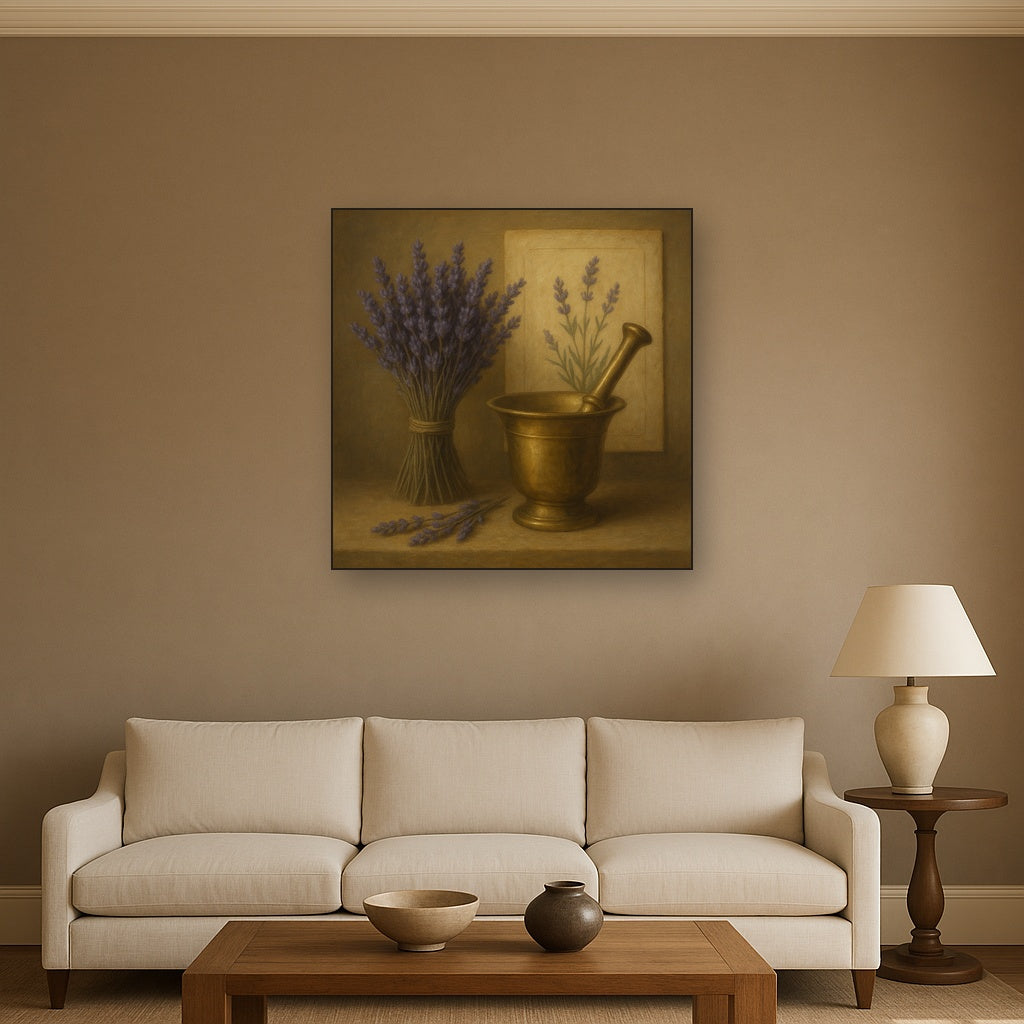 Lavender Herbarium & Mortar Study No. 8 Oil Painting - View 2