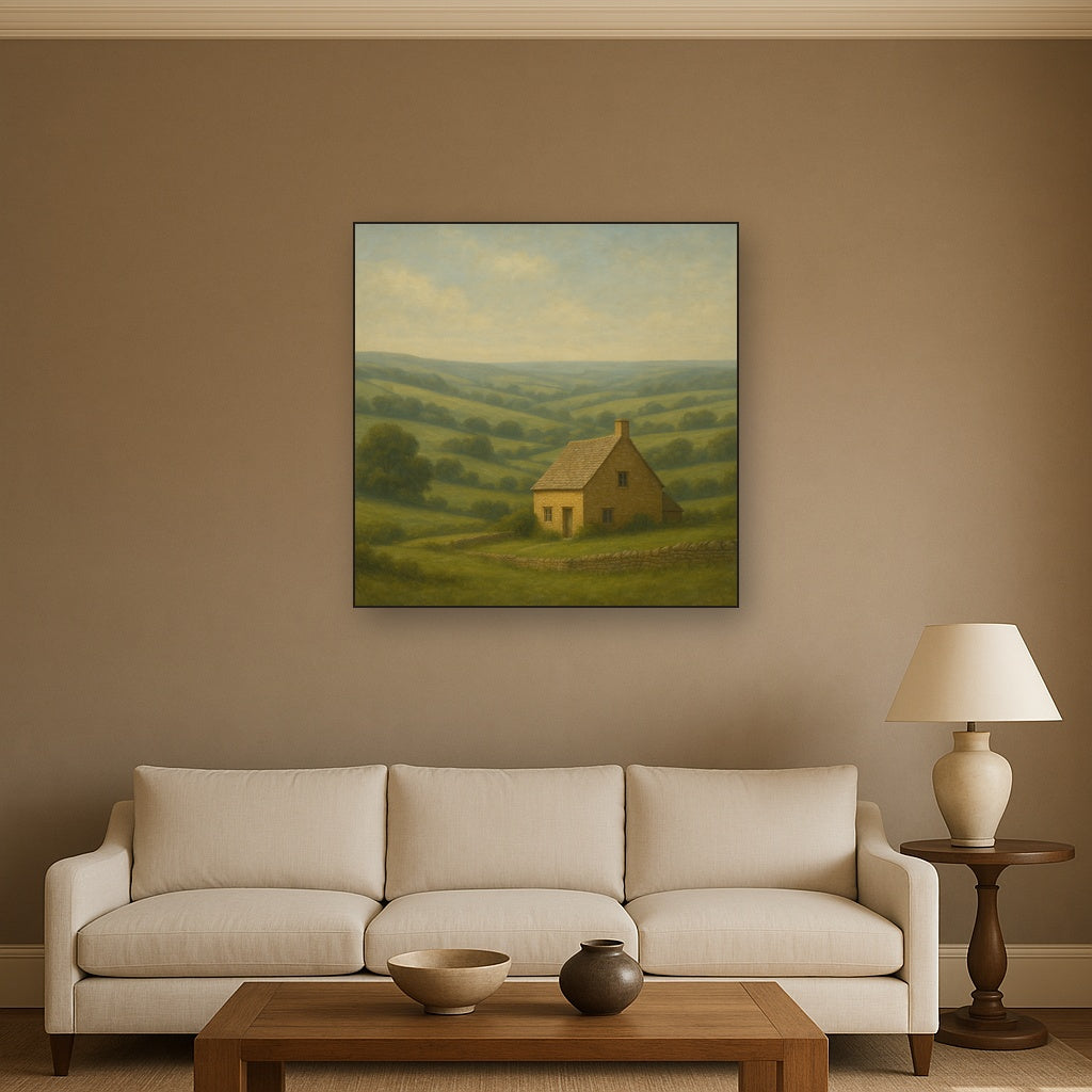 Rolling Cotswold Hills & Stone Cottage No. 5 Oil Painting - View 2