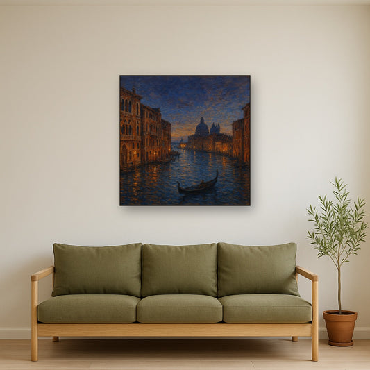 Vintage Venetian Grand Canal at Twilight No. 3 Oil Painting - Styled in Modern Living Room