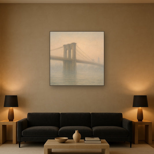 Brooklyn Bridge in Morning River Mist No. 22 Oil Painting - View 2