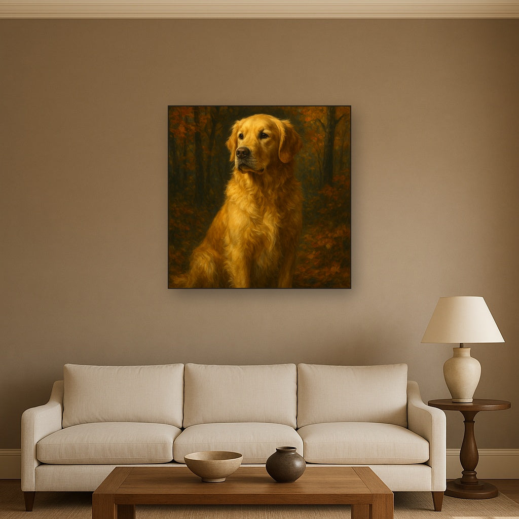 Noble Golden Retriever in Autumn Woods No. 4 Fine Art Oil Painting - View 2