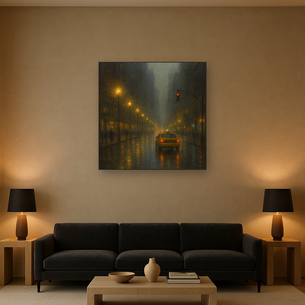 Rain-Drenched Manhattan Avenue Lights No. 10 Oil Painting - View 2
