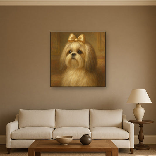 Sweet Shih Tzu with Silk Bow in Parlor No. 11 Fine Art Oil Painting - View 2