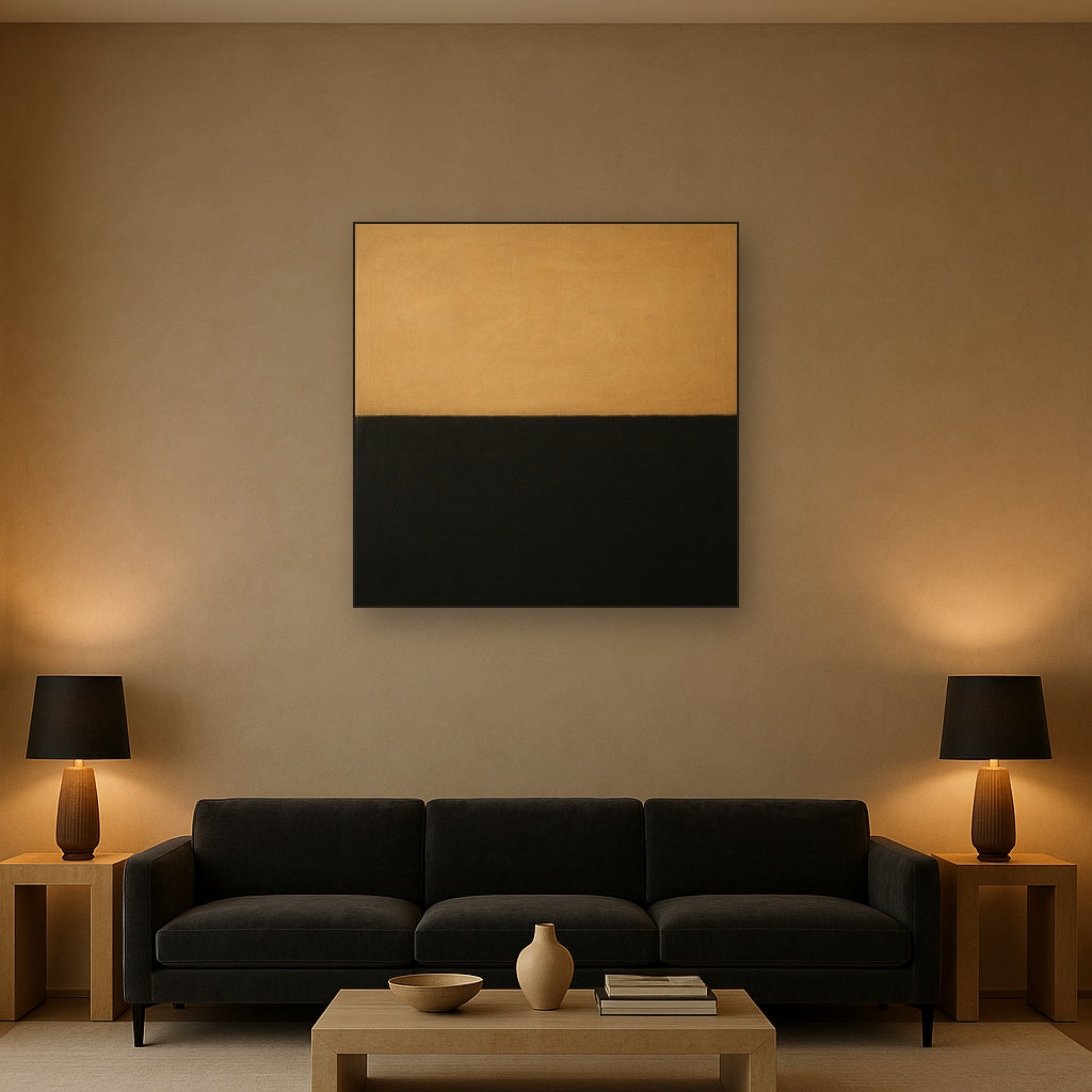 Onyx & Warm Biscuit Horizon No. 9 - Modern Fine Art Oil Painting - View 2