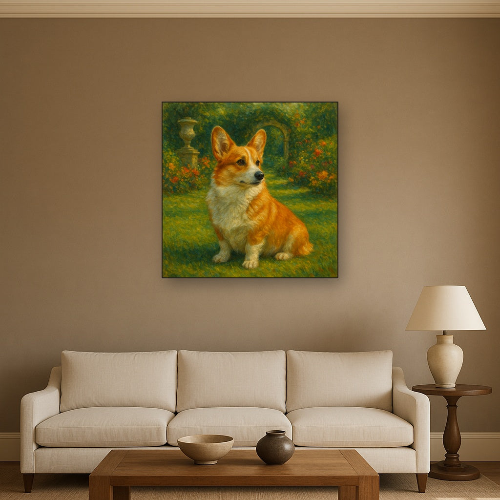 Pembroke Welsh Corgi in Royal English Garden No. 11 Fine Art Oil Painting - View 2