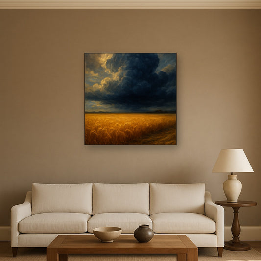 Harvest Wheatfield under Dramatic Thunderhead Sky No. 10 Fine Art Oil Painting - View 2