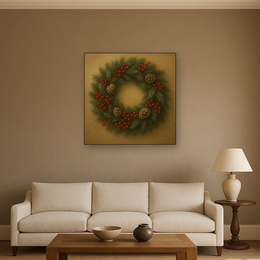 Vintage Holiday Botanical Wreath & Berries No. 8 Oil Painting - View 2