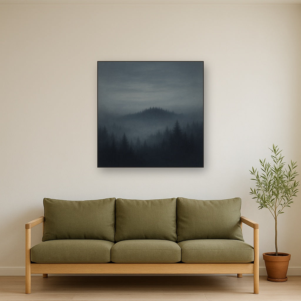 Dusk over Silent Pine Ridgeline in Charcoal Fog No. 14 Oil Painting - View 2