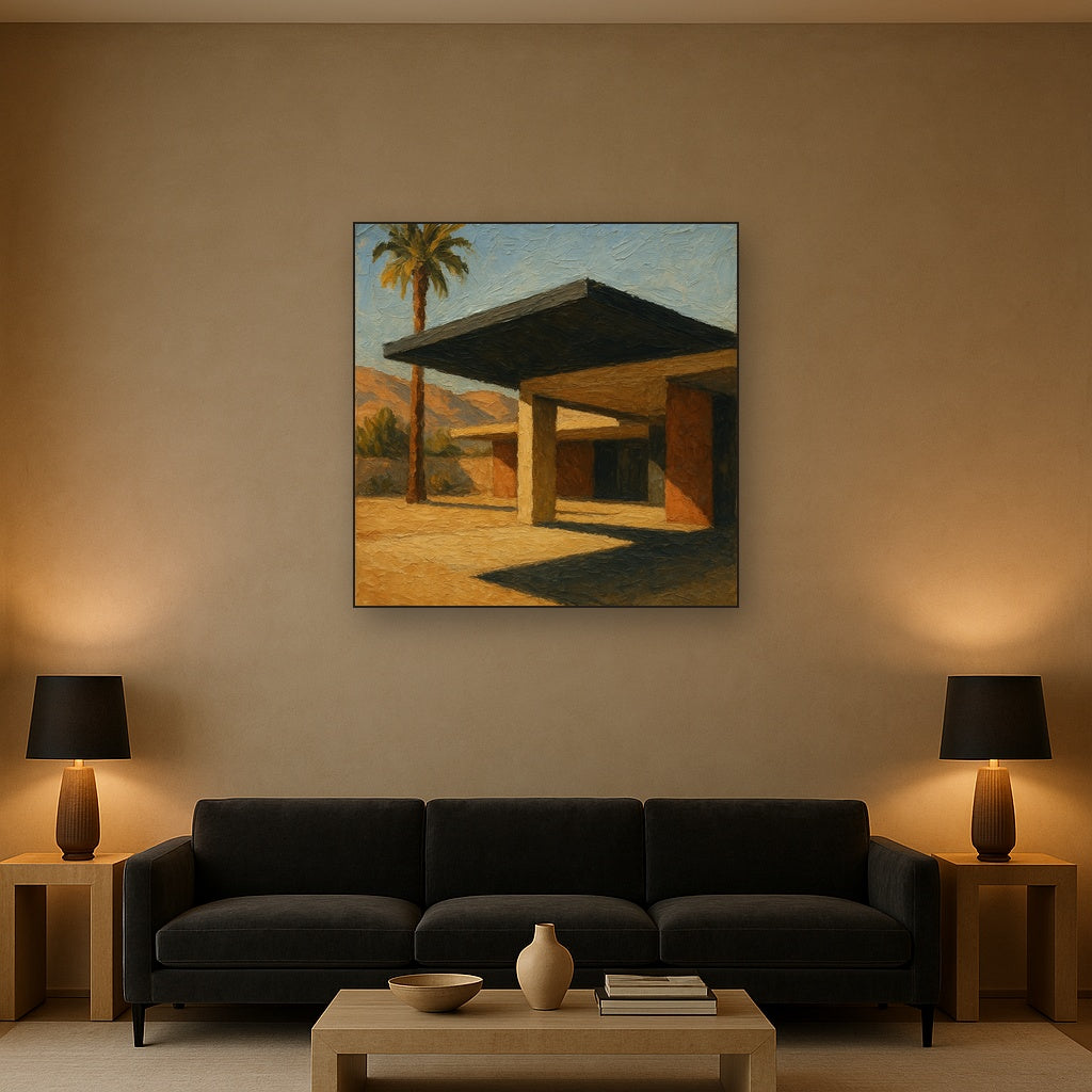 Palm Springs Modernist Pavilion Shadow No. 8 Oil Painting - Styled in Modern Living Room