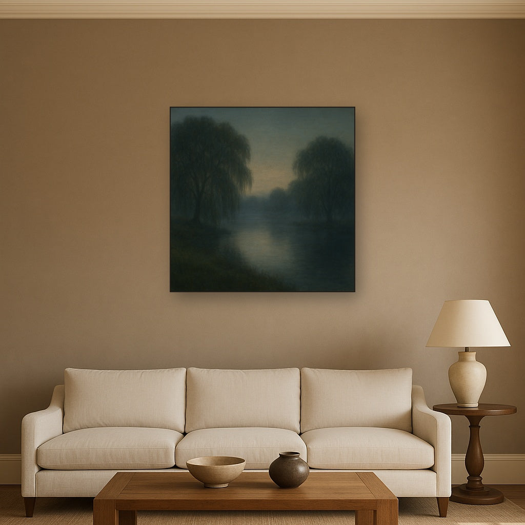 Tranquil Riverbank at Twilight Mist No. 2 Oil Painting - View 2