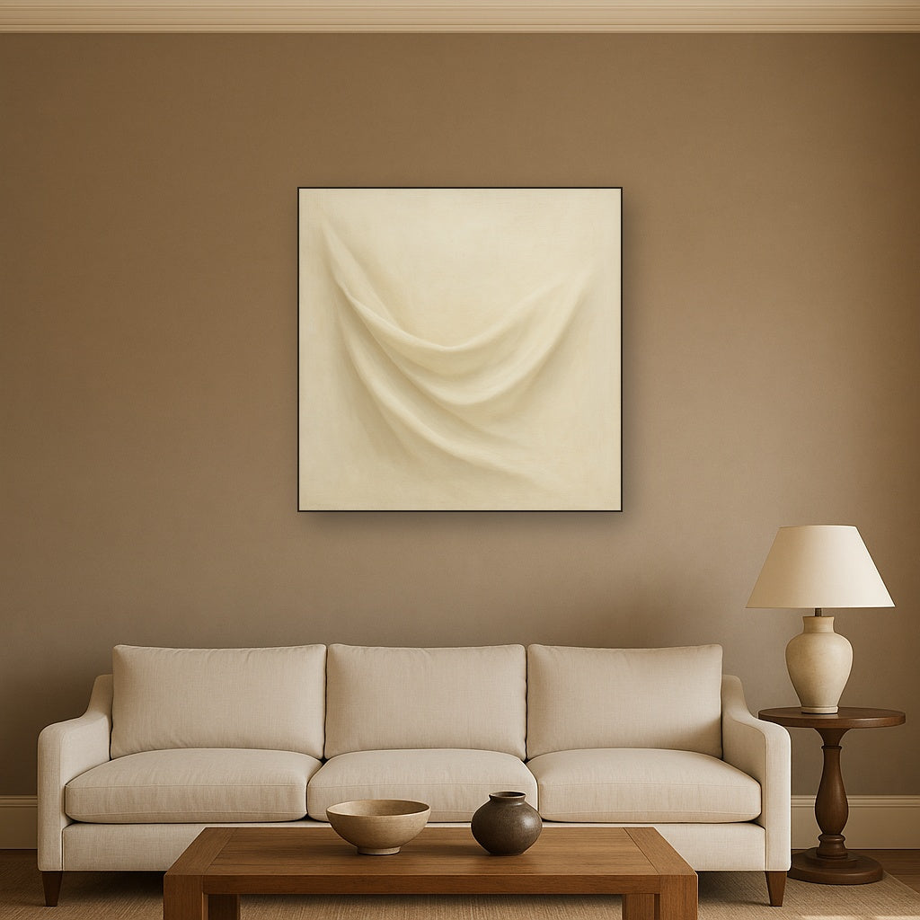 Alabaster Linen Texture Fold No. 4 - Modern Fine Art Oil Painting - View 2